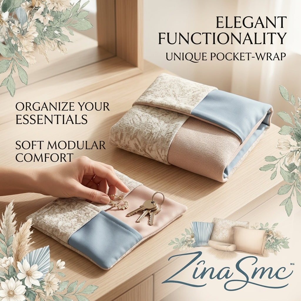 ZinaSmc™ Elegant Modular Pocket-Wrap Organizer | Soft Fabric Catch-All Tray for Jewelry, Keys & Daily Essentials | Chic Travel Storage Case for Women