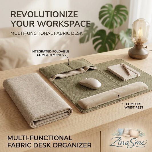 ZinaSmc™ All-in-One Desk Mat with Integrated Foldable Organizer & Comfort Wrist Rest – Ergonomic Soft Fabric Mouse Pad for Minimalist Workspace Setup